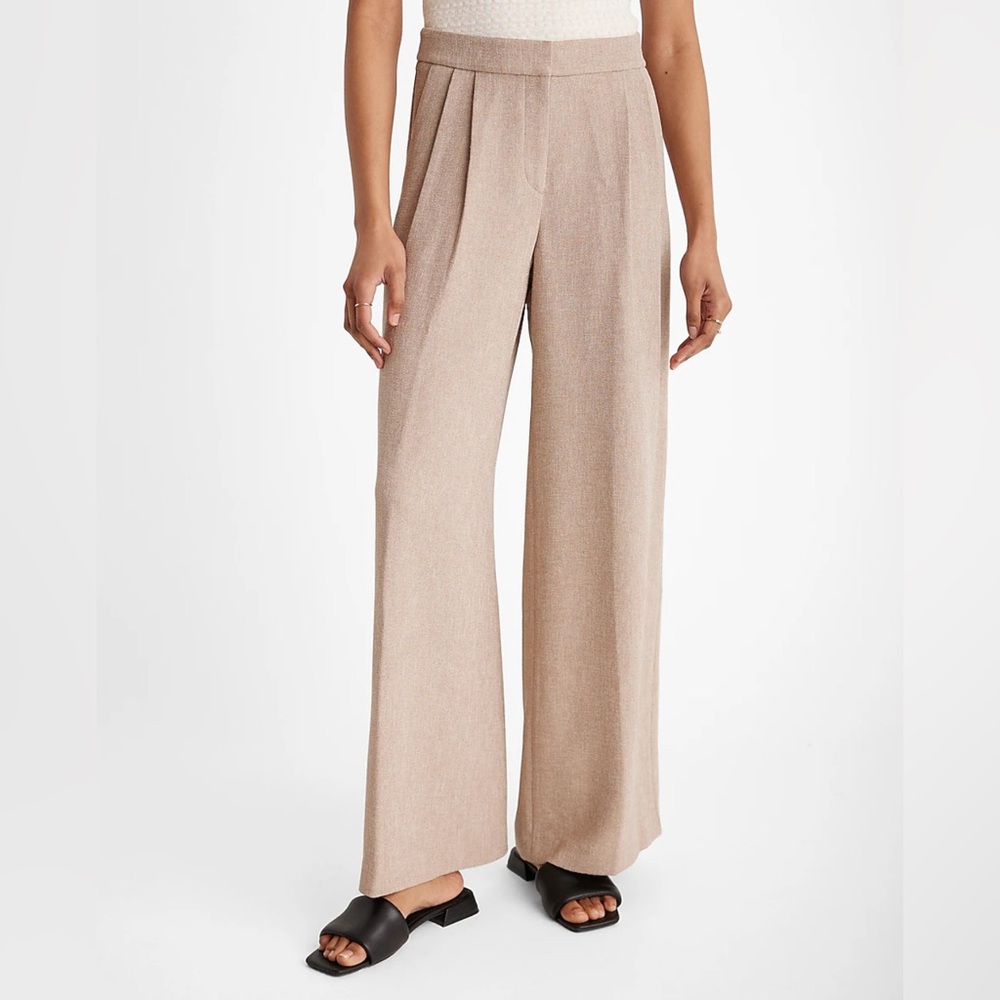 Tan Wide-Leg Pants with High-Waist Design